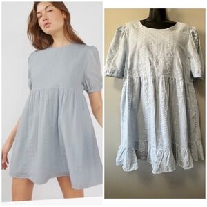 Aritzia Sun Deh Zane Dress Soft Blue Puff Sleeve Mini Dress size Large